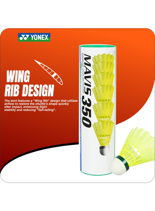 يونيكس مافيس 350، كرات ريشة نايلون بغطاء أخضر، لون أصفر - عبوة من 6 كرات ريشة صناعية للريشة الطائرة تتميز بثبات الطيران وسرعة اللعب في البطولات ومتانة عالية - Image 5